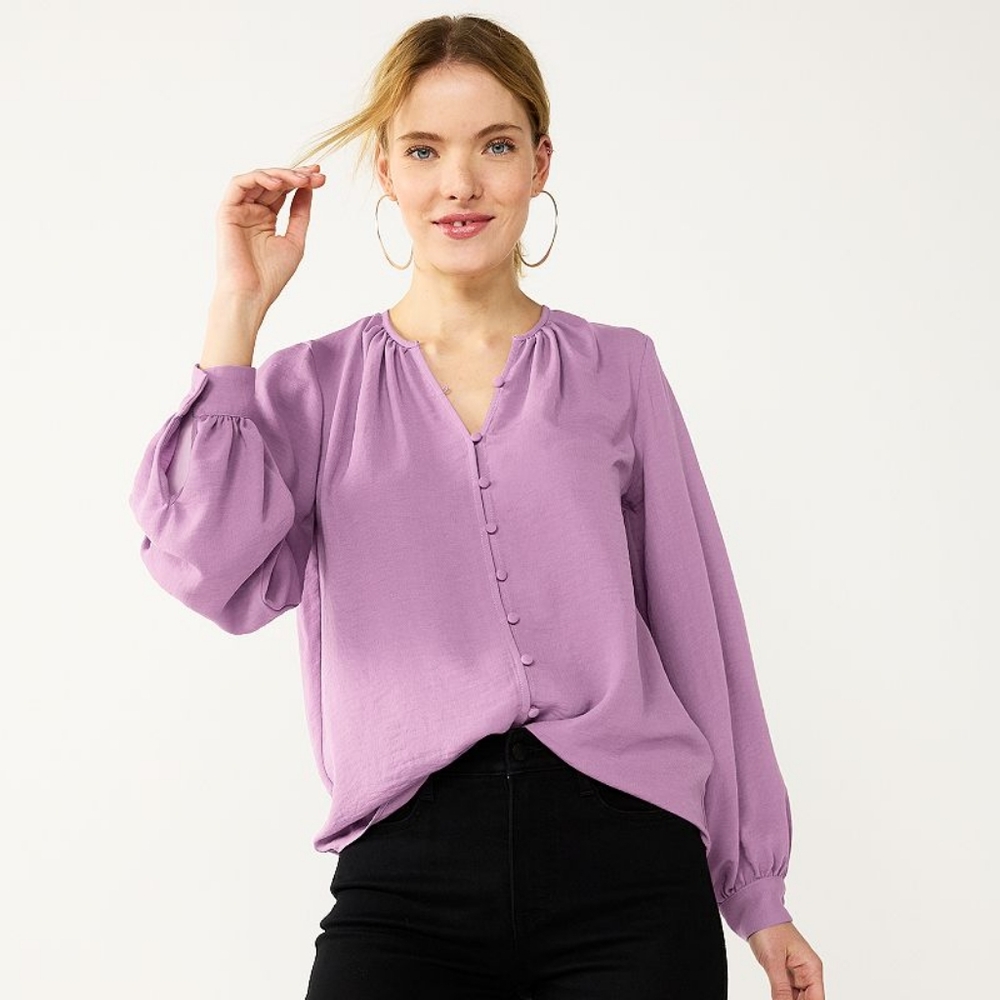Women's Nine West Button Front Lavender Balloon Large tunic